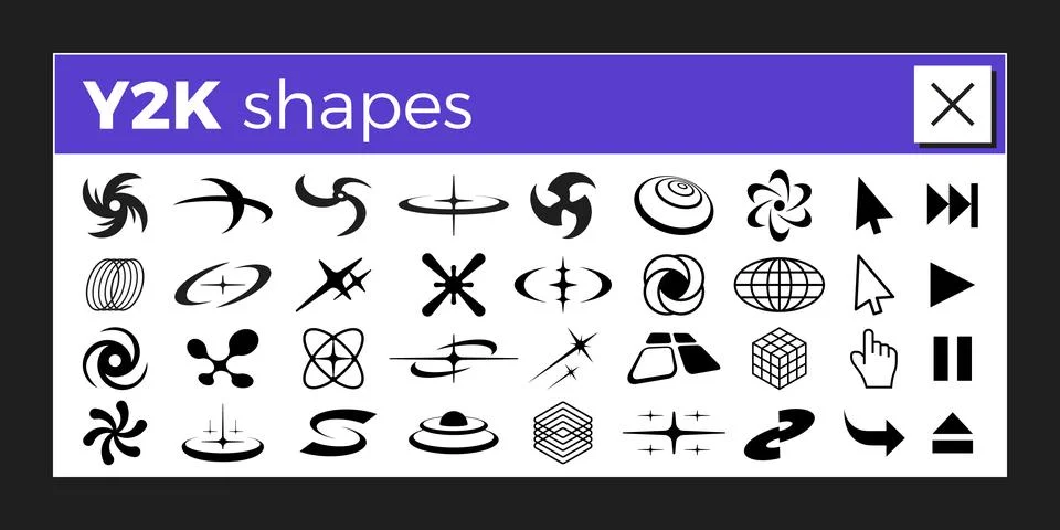 Y2K graphic design. 2000s vector shapes. Retro PC UI elements. Illustrazione stock