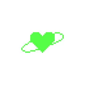 Y2K heart with ring vector icon pixel art, green heart shape in circle with Stock Illustration