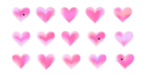Y2k hearts with blurry gradient set. Retro Valentine's Day design elements 스톡 일러스트