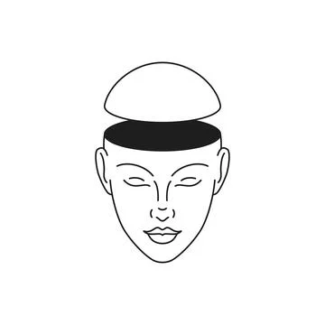 Y2k human head empty open mind psychedelic cartoon character monochrome line  Illustrazione stock