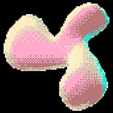 Y2K inflatable pixel art, abstract shape, pink with yellow and blue tints, 8-bit Stock Illustration