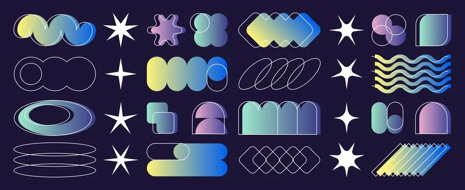 Y2k inspired gradient shape pack Stock Illustration
