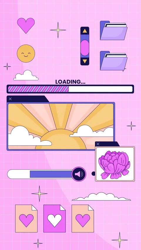 Y2K interface with retro computer UI elements lofi vertical animation Stock Footage 311244742