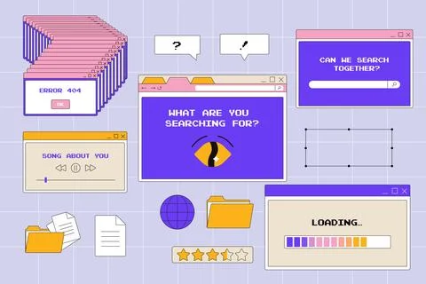 Y2k interface, retro groovy psychedelic, windows browser, computer interfac.. Stock Illustration