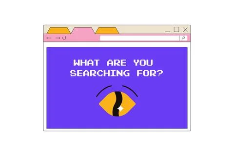 Y2k interface, retro groovy psychedelic, window browser with eye, search Stock Illustration