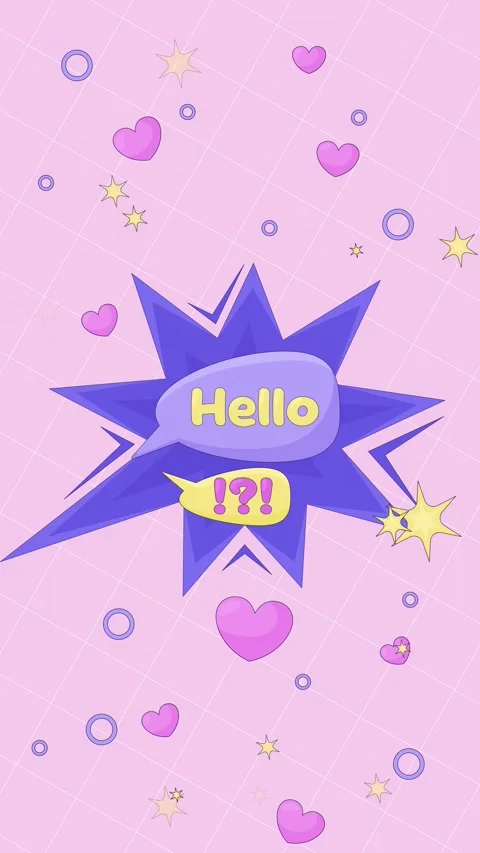 Y2K kawaii hello speech bubbles starburst lofi vertical background Stock Footage 337033341