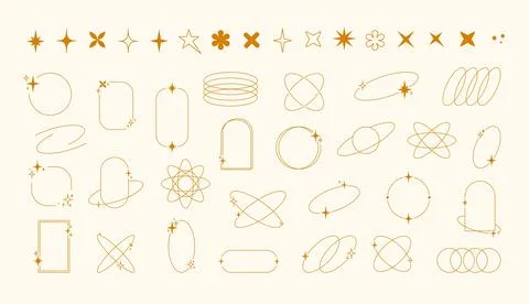 Y2K line art elements on beige background, various orange outline shapes vector Stock Illustration
