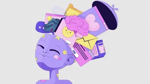 Y2K lofi creative mind 2D character animation Stock Footage 335362224