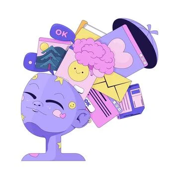 Y2K lofi creative mind 2D cartoon character Illustrazione stock