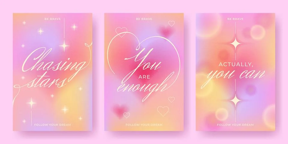 Y2k motivation posters with gradient effect Stock Illustration