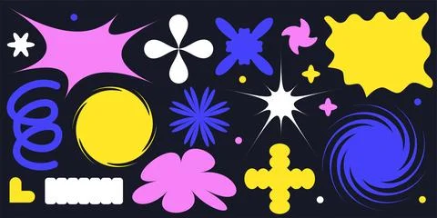 Y2k neo brutalist shape element set, abstract retro figures, colorful modern Ilustración de archivo