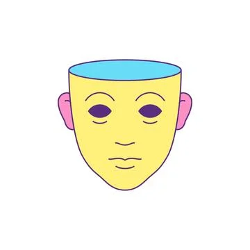 Y2k open mind empty human head psychedelic cartoon character groovy icon vect Stock Illustration