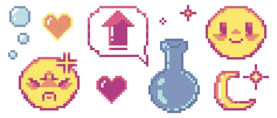 Y2k pixel icons with game elements Illustrazione stock