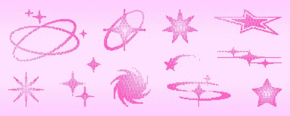 Y2k pixel star shape icon with halftone gradient 스톡 일러스트