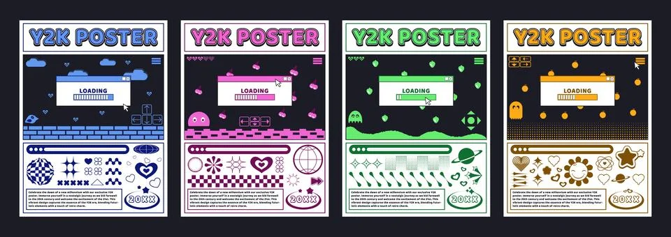 Y2k poster design with old computer video game Stock Illustration
