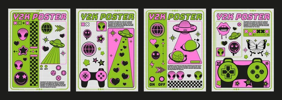 Y2k poster design with retro elements Stock Illustration
