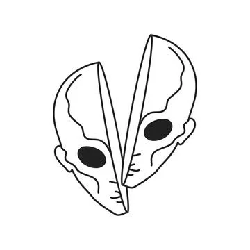 Y2k psychedelic alien half head section contemporary pop art outline icon v.. Stock Illustration