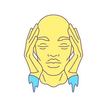 Y2k psychedelic cyber man head with melting vibrant paint hands pop art ico.. Stock Illustration