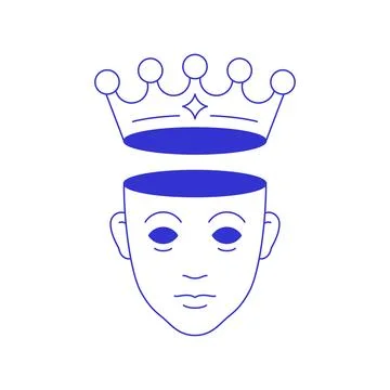 Y2k psychedelic empty human head in crown contemporary pop art line icon ve.. Stock Illustration