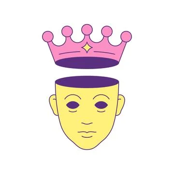Y2k psychedelic human head with crown contemporary pop art icon vector flat i Stock Illustration