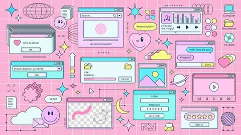 Y2k retro browser window page with computer icons Stock Illustration