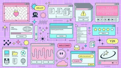 Y2K retro browser windows page, computer interface Illustrazione stock