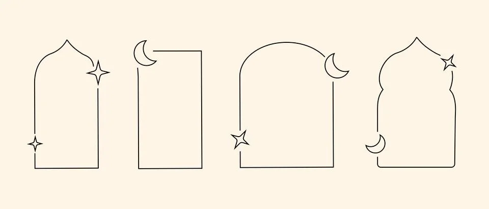 Y2k retro elements set, 2000s elements of arch and stars, moon shapes in islamic Stock Illustration