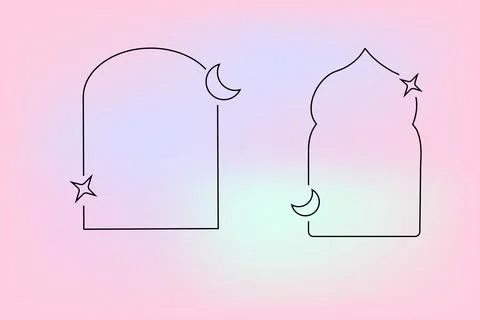 Y2k retro elements set, 2000s elements of arch and stars, moon shapes in islamic Stock Illustration