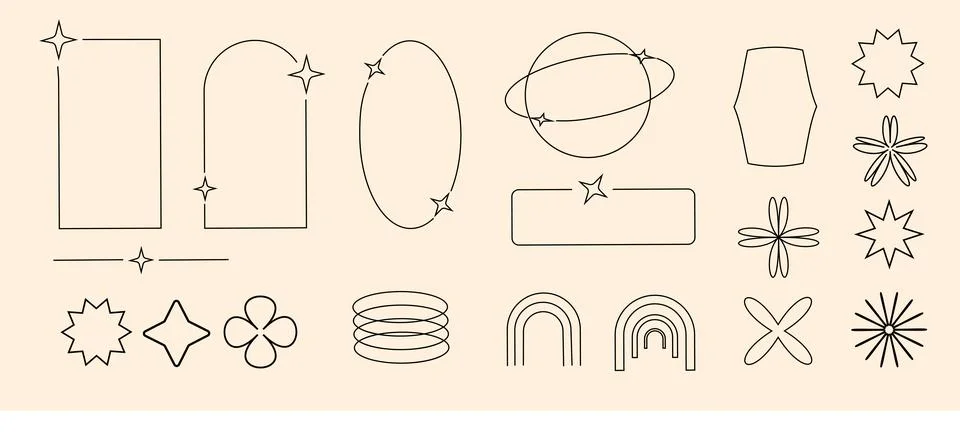 Y2k retro elements set, 2000s elements of arch and stars, shapes Stock Illustration