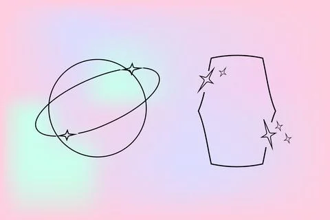 Y2k retro elements set, 90s or 2000s elements of arch and stars, shapes in イラスト素材