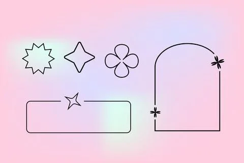 Y2k retro elements set, 90s or 2000s elements of arch and stars, shapes in Illustrazione stock