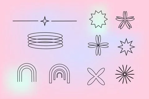Y2k retro elements set, 90s or 2000s elements of stars, shapes in minimalistic Stock Illustration