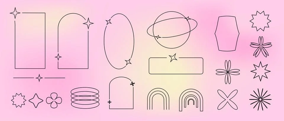 Y2k retro elements set, 90s or 2000s elements of arch and stars, shapes in イラスト素材