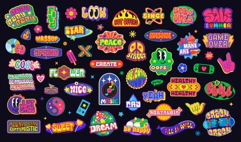 Y2k retro groovy stickers patch labels and icons Stock Illustration