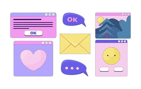 Y2K retro UI elements 2D cartoon objects set Stock Illustration
