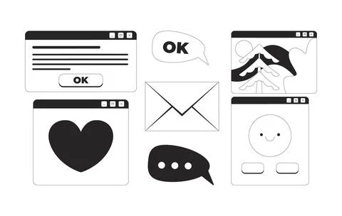 Y2K retro UI elements 2D line objects set Stockillustratie