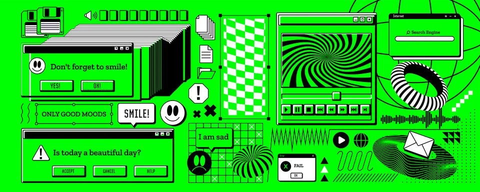 Y2k retro window. Computer interface sticker. Browser message. Graphic old .. 스톡 일러스트