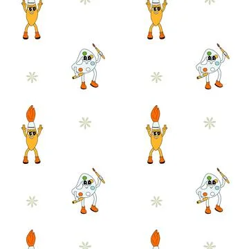 Y2k school groovy seamless pattern. Childrens pattern with school supplies and 스톡 일러스트