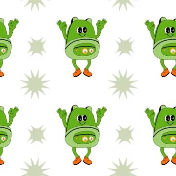 Y2k school groovy seamless pattern. Childrens pattern with school supplies and Stock Illustration