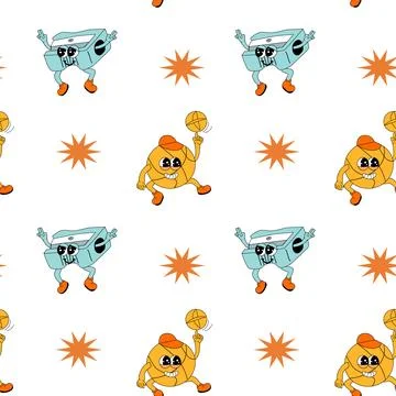 Y2k school groovy seamless pattern. Childrens pattern with school supplies and Stock Illustration