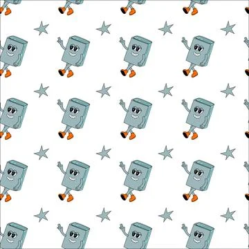 Y2k school groovy seamless pattern. Childrens pattern with school supplies and Stock Illustration