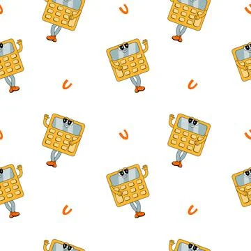 Y2k school groovy seamless pattern. Childrens pattern with school supplies and Stock Illustration