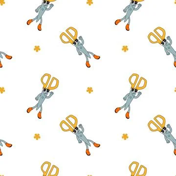 Y2k school groovy seamless pattern. Childrens pattern with school supplies and Stock Illustration