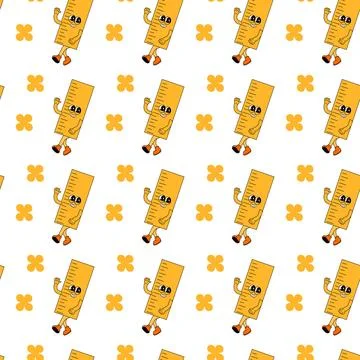 Y2k school groovy seamless pattern. Childrens pattern with school supplies and Stock Illustration