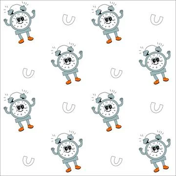 Y2k school groovy seamless pattern. Childrens pattern with school supplies and Stock Illustration