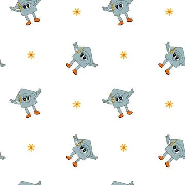 Y2k school groovy seamless pattern. Childrens pattern with school supplies and Stock Illustration