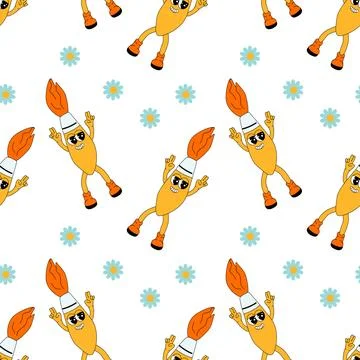 Y2k school groovy seamless pattern. Childrens pattern with school supplies and Stock Illustration