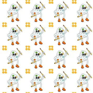 Y2k school groovy seamless pattern. Childrens pattern with school supplies and Stock Illustration