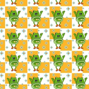 Y2k school groovy seamless pattern. Childrens pattern with school supplies and Stock Illustration