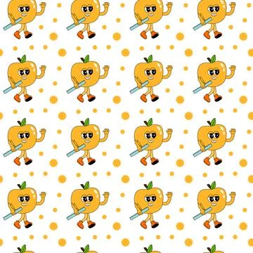 Y2k school groovy seamless pattern. Childrens pattern with school supplies and Stock Illustration